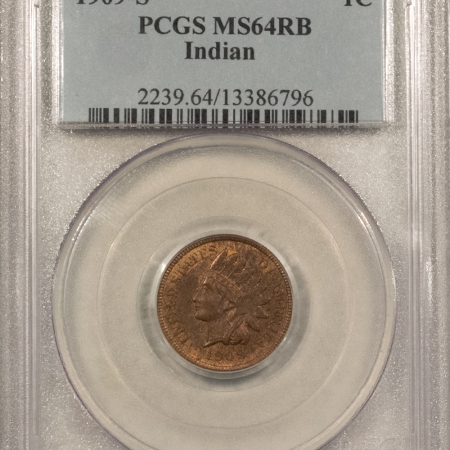 Indian 1909-S INDIAN CENT – PCGS MS-64 RB, ORIGINAL, KEY-DATE!