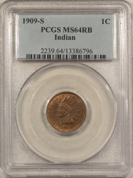 Indian 1909-S INDIAN CENT – PCGS MS-64 RB, ORIGINAL, KEY-DATE!