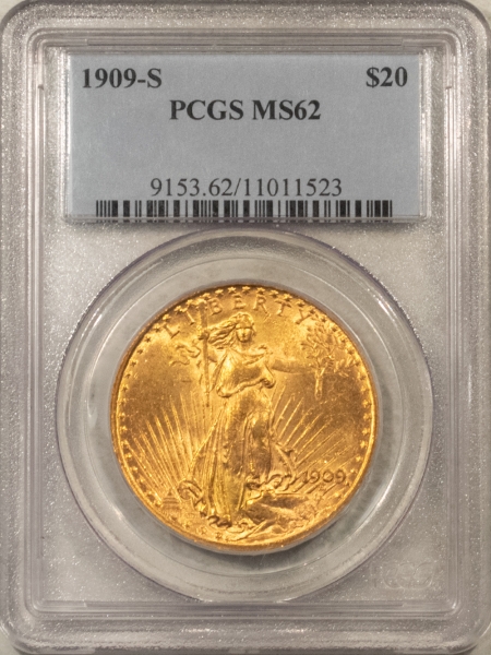 $20 1909-S $20 ST GAUDENS GOLD DOUBLE EAGLE – PCGS MS-62, FRESH & FLASHY!