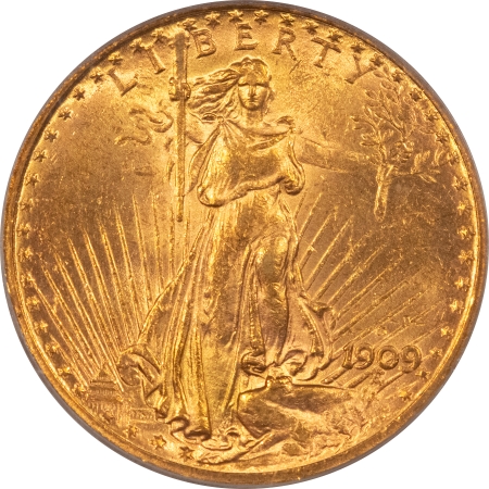 $20 1909-S $20 ST GAUDENS GOLD DOUBLE EAGLE – PCGS MS-62, FRESH & FLASHY!