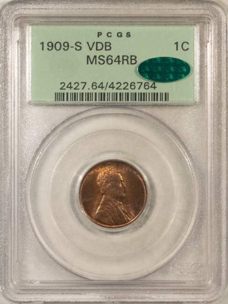 CAC Approved Coins 1909-S VDB LINCOLN CENT PCGS MS-64 RB CAC APPROVED, FRESH PREMIUM QUALITY OGH!