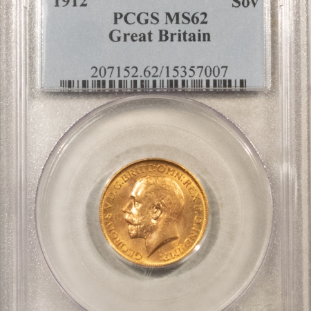 Bullion 1912 GREAT BRITAIN GOLD SOVEREIGN, .2354 OZ AGW, KM-820 – PCGS MS-62, FLASHY