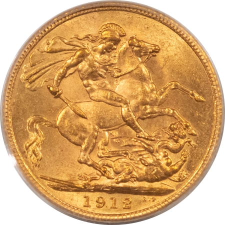 Bullion 1912 GREAT BRITAIN GOLD SOVEREIGN, .2354 OZ AGW, KM-820 – PCGS MS-62, FLASHY