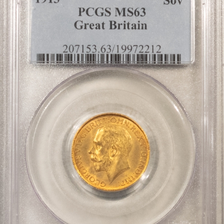 Bullion 1913 GREAT BRITAIN GOLD SOVEREIGN, .2354 OZ AGW, KM-820 – PCGS MS-63, CHOICE!