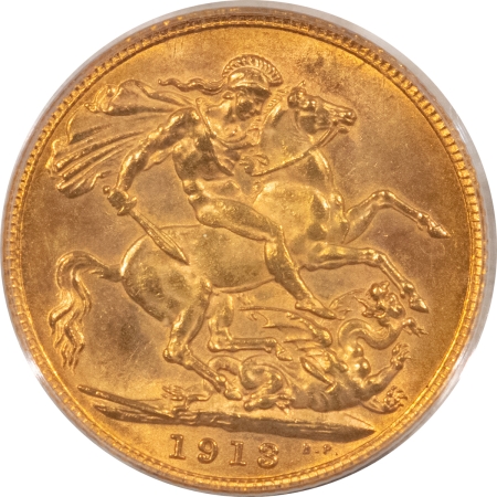 Bullion 1913 GREAT BRITAIN GOLD SOVEREIGN, .2354 OZ AGW, KM-820 – PCGS MS-63, CHOICE!