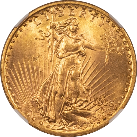 $20 1913-D $20 ST GAUDENS GOLD DOUBLE EAGLE – NGC MS-62, FLASHY LOOKS CHOICE!