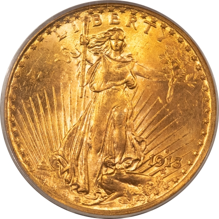 $20 1913-S $20 ST GAUDENS GOLD DOUBLE EAGLE – PCGS MS-63 FLASHY CHOICE, LOW MINTAGE!