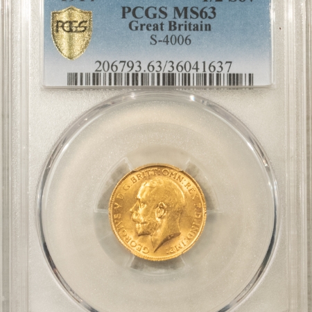 Bullion 1914 GREAT BRITAIN GOLD 1/2 SOVEREIGN, S-4006, KM-814, .1177 AGW – PCGS MS-63