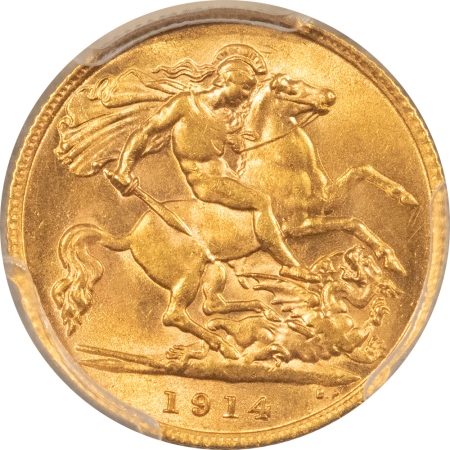 Bullion 1914 GREAT BRITAIN GOLD 1/2 SOVEREIGN, S-4006, KM-814, .1177 AGW – PCGS MS-63