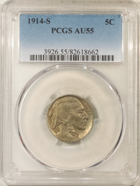 Buffalo Nickels 1914-S BUFFALO NICKEL – PCGS AU-55, ATTRACTIVE!