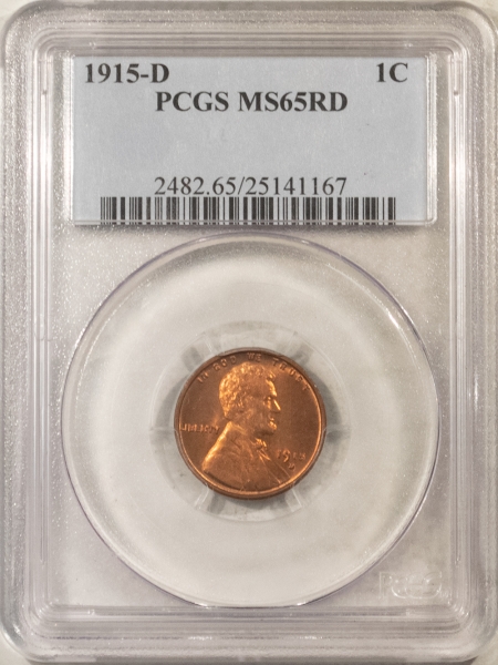 Lincoln Cents (Wheat) 1915-D LINCOLN CENT – PCGS MS-65 RD, FRESH RED GEM!