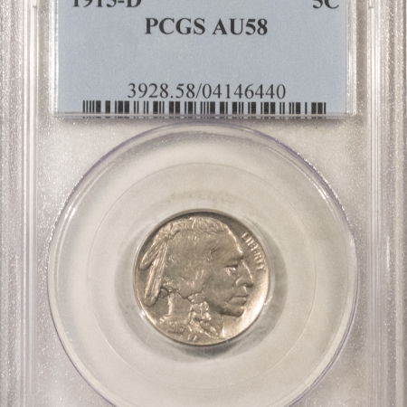 Buffalo Nickels 1915-D BUFFALO NICKEL – PCGS AU-58, PREMIUM QUALITY! LOOKS BRILLIANT UNCIRC!