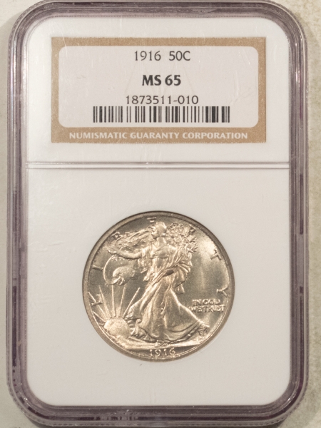 New Certified Coins 1916 WALKING LIBERTY HALF DOLLAR – NGC MS-65, FRESH WHITE GEM!