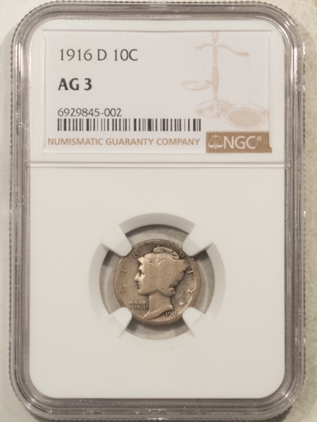 Mercury Dimes 1916-D MERCURY DIME NGC AG-3