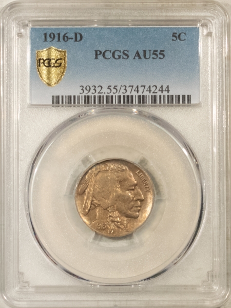 Buffalo Nickels 1916-D BUFFALO NICKEL – PCGS AU-55, WELL-STRUCK!