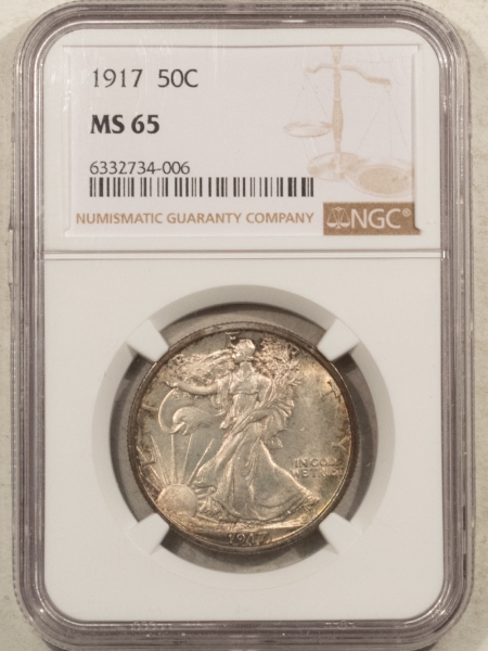 New Certified Coins 1917 WALKING LIBERTY HALF DOLLAR – NGC MS-65, ATTRACTIVE ORIGINAL GEM!