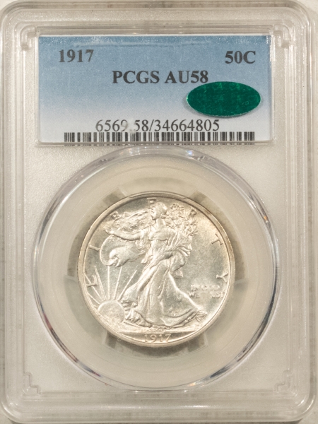 CAC Approved Coins 1917 WALKING LIBERTY HALF DOLLAR – PCGS AU-58, CAC APPROVED!