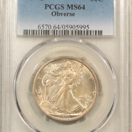 New Certified Coins 1917-D WALKING LIBERTY HALF DOLLAR, OBVERSE – PCGS MS-64, ORIGINAL