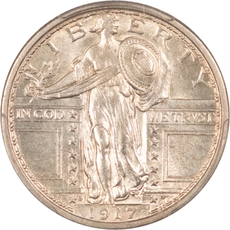 New Certified Coins 1917-D STANDING LIBERTY QUARTER, TY 1 – PCGS AU-55, LOOKS UNC, PREMIUM QUALITY++