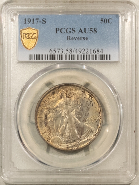 New Certified Coins 1917-S WALKING LIBERTY HALF DOLLAR, REVERSE – PCGS AU-58, ORIGINAL