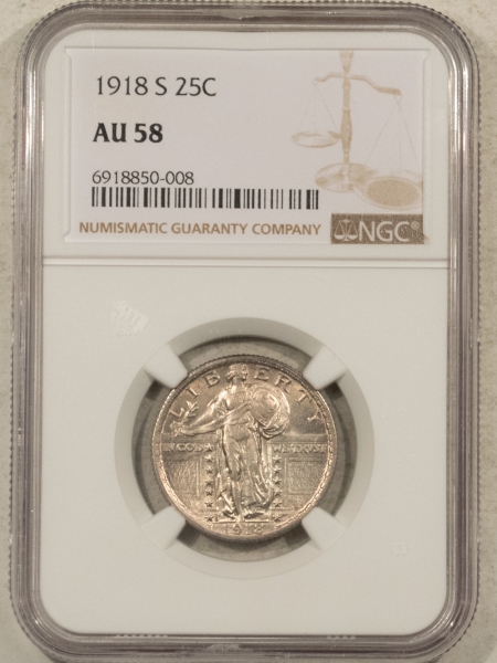 New Certified Coins 1918-S STANDING LIBERTY QUARTER – NGC AU-58