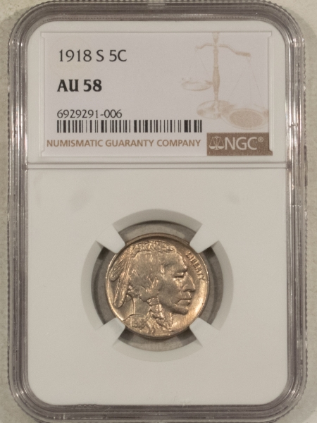 Buffalo Nickels 1918-S BUFFALO NICKEL – NGC AU-58, TOUGH!