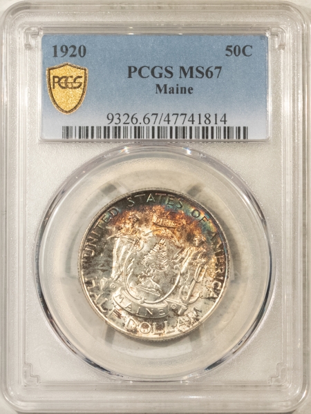 New Certified Coins 1920 MAINE COMMEMORATIVE HALF DOLLAR – PCGS MS-67, A SUPERB GEM! LOVELY COLOR!