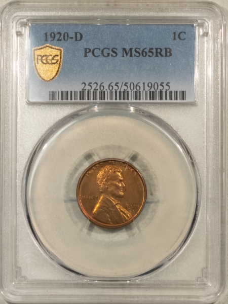 Lincoln Cents (Wheat) 1920-D LINCOLN CENT – PCGS MS-65 RB, PRETTY! TOUGH!