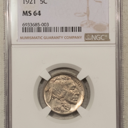 Buffalo Nickels 1921 BUFFALO NICKEL – NGC MS-64, FRESH!