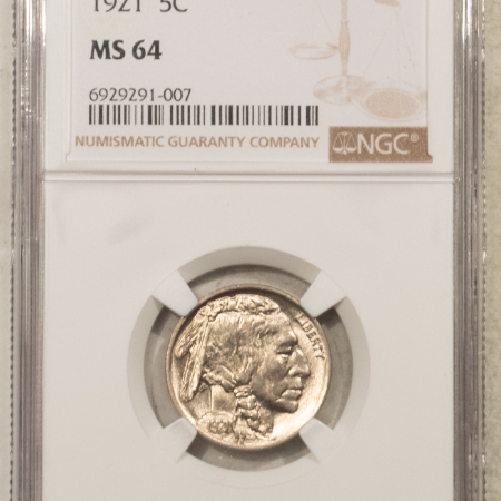 Buffalo Nickels 1921 BUFFALO NICKEL NGC MS-64