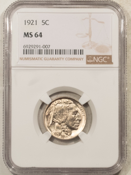 Buffalo Nickels 1921 BUFFALO NICKEL NGC MS-64