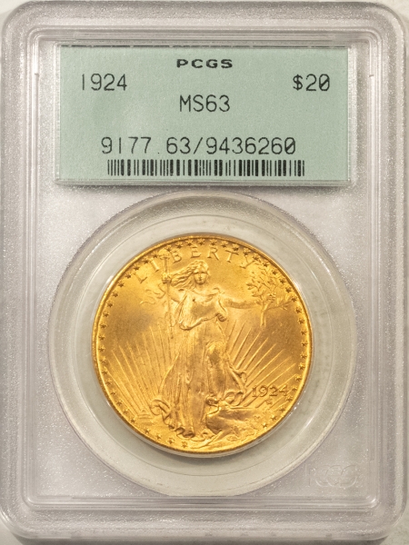 $20 1924 $20 ST GAUDEN GOLD DOUBLE EAGLE – PCGS MS-63, OLD GREEN HOLDER & PQ!