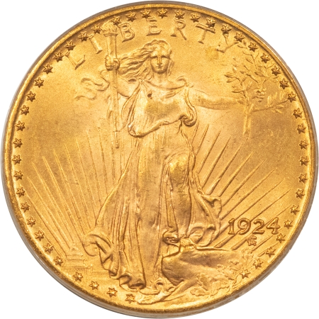 $20 1924 $20 ST GAUDEN GOLD DOUBLE EAGLE – PCGS MS-63, OLD GREEN HOLDER & PQ!