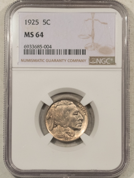 Buffalo Nickels 1925 BUFFALO NICKEL – NGC MS-64, LOOKS GEM!