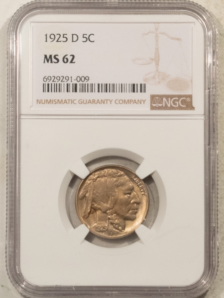 Buffalo Nickels 1925-D BUFFALO NICKEL NGC MS-62