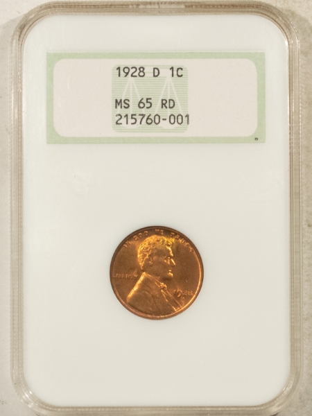 Lincoln Cents (Wheat) 1928-D LINCOLN CENT – NGC MS-65 RD, FRESH & PRETTY! FATTIE HOLDER!