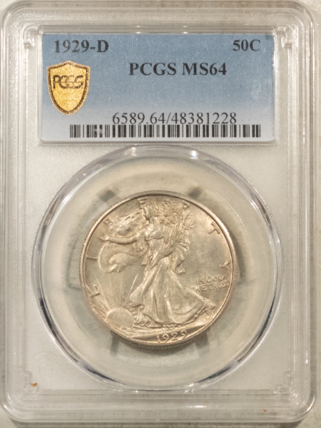 New Certified Coins 1929-D WALKING LIBERTY HALF DOLLAR PCGS MS-64, SATINY LUSTER & WELL-STRUCK