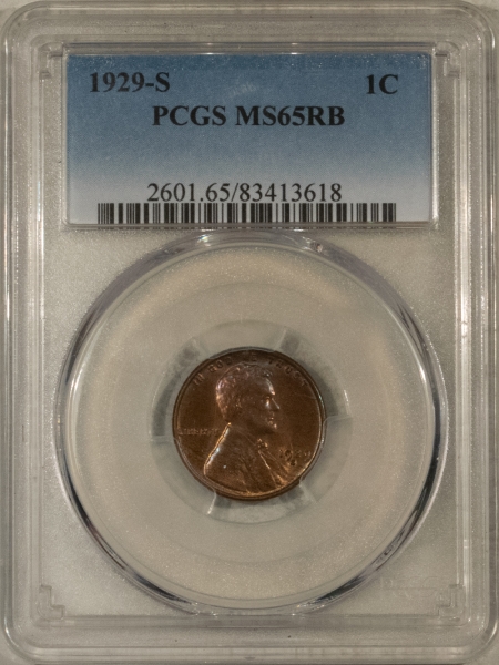 Lincoln Cents (Wheat) 1929-S LINCOLN CENT – PCGS MS-65 RB, TOUGHER DATE, PRETTY COIN!