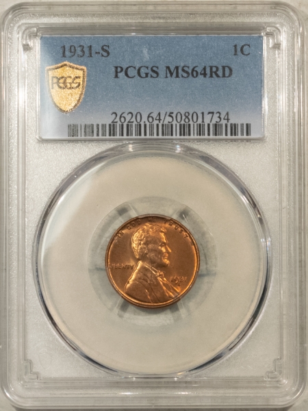 Lincoln Cents (Wheat) 1931-S LINCOLN CENT – PCGS MS-64 RD, FRESH! KEY-DATE!