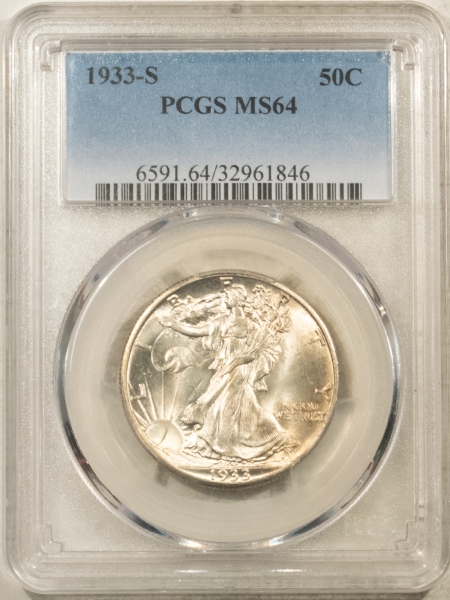 New Certified Coins 1933-S WALKING LIBERTY HALF DOLLAR – PCGS MS-64, LUSTROUS