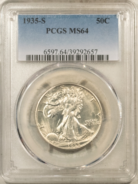 New Certified Coins 1935-S WALKING LIBERTY HALF DOLLAR – PCGS MS-64, WHITE & WELL-STRUCK