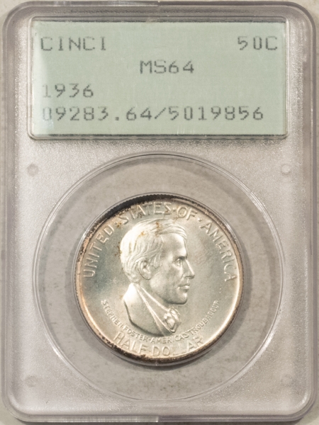 New Certified Coins 1936 CINCINNATI COMMEMORATIVE HALF DOLLAR – PCGS MS-64, RATTLER HOLDER & PQ!