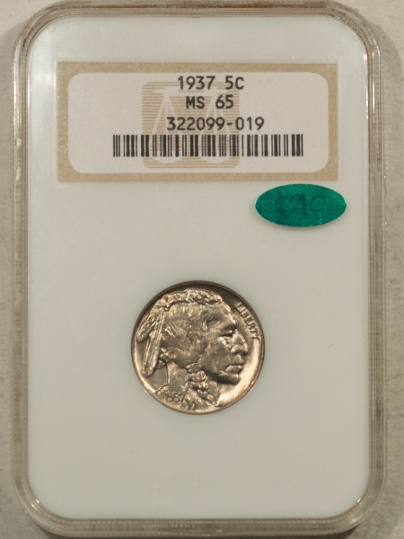 Buffalo Nickels 1937 BUFFALO NICKEL NGC MS-65 CAC APPROVED PREMIUM QUALITY FATTY!