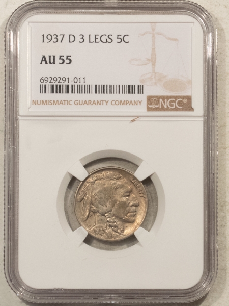 Buffalo Nickels 1937-D BUFFALO NICKEL – 3 LEGS NGC AU-55