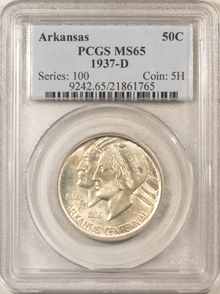 New Certified Coins 1937-D ARKANSAS COMMEMORATIVE HALF DOLLAR – PCGS MS-65, PREMIUM QUALITY!