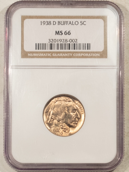 Buffalo Nickels 1938-D BUFFALO NICKEL – NGC MS-66, LOOKS SUPBERB!