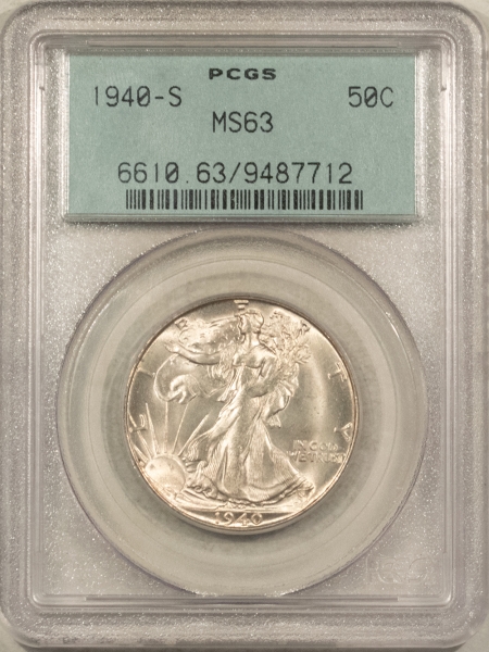 New Certified Coins 1940-S WALKING LIBERTY HALF DOLLAR PCGS MS-63 OLD GREEN HOLDER, PREMIUM QUALITY!