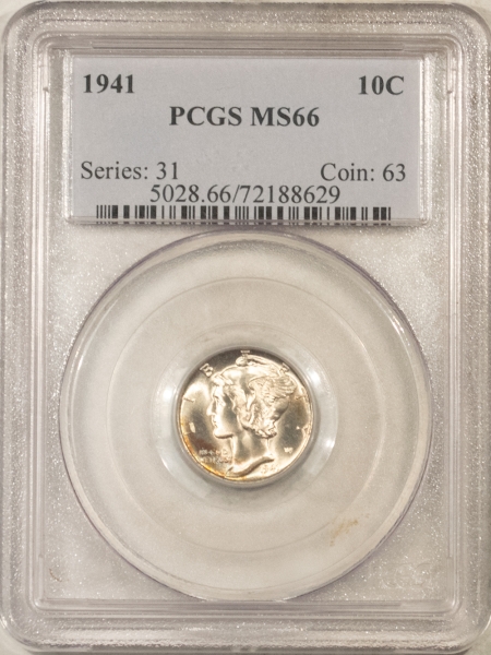 Mercury Dimes 1941 MERCURY DIME – PCGS MS-66, PRETTY & PREMIUM QUALITY!