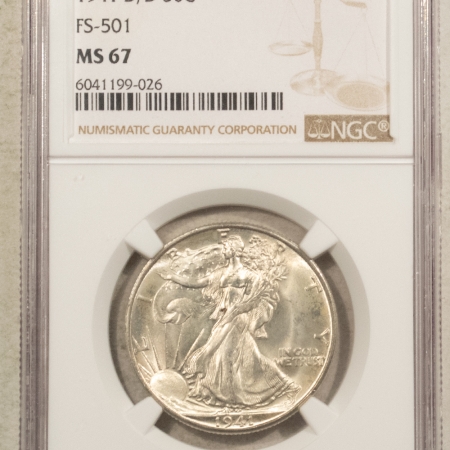 New Certified Coins 1941-D/D WALKING LIBERTY HALF DOLLAR, FS-501 NGC MS-67, RARE, POP-1 NONE HIGHER!