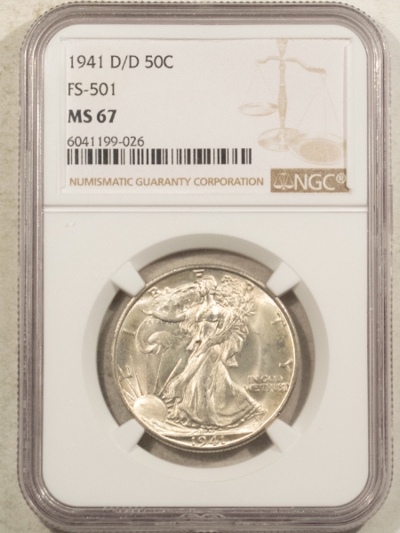 New Certified Coins 1941-D/D WALKING LIBERTY HALF DOLLAR, FS-501 NGC MS-67, RARE, POP-1 NONE HIGHER!